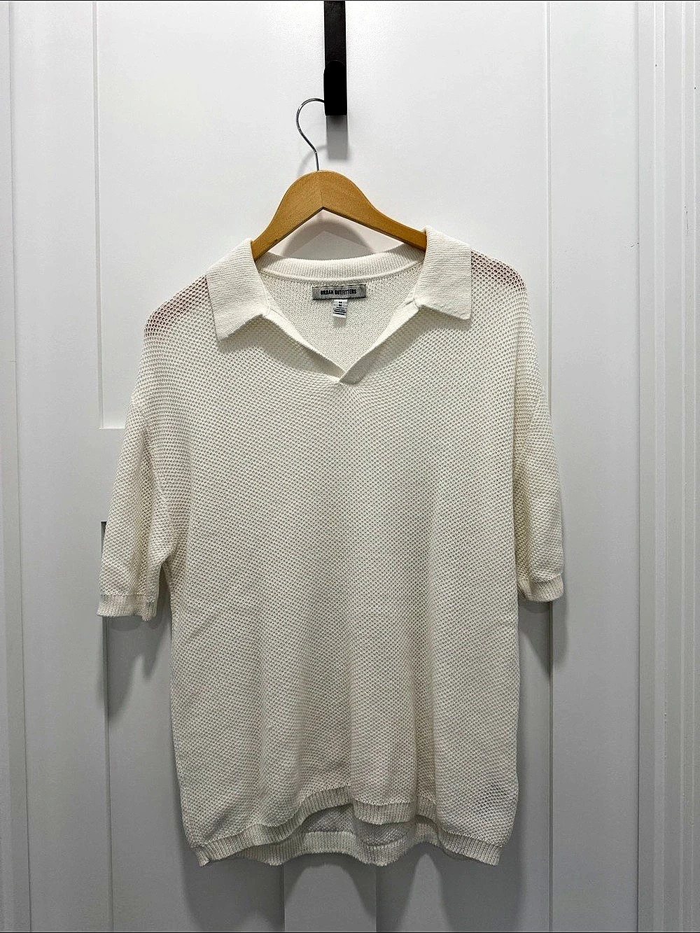 Urban Outfitters Mesh Polo Shirt Textured Knit Polo in White